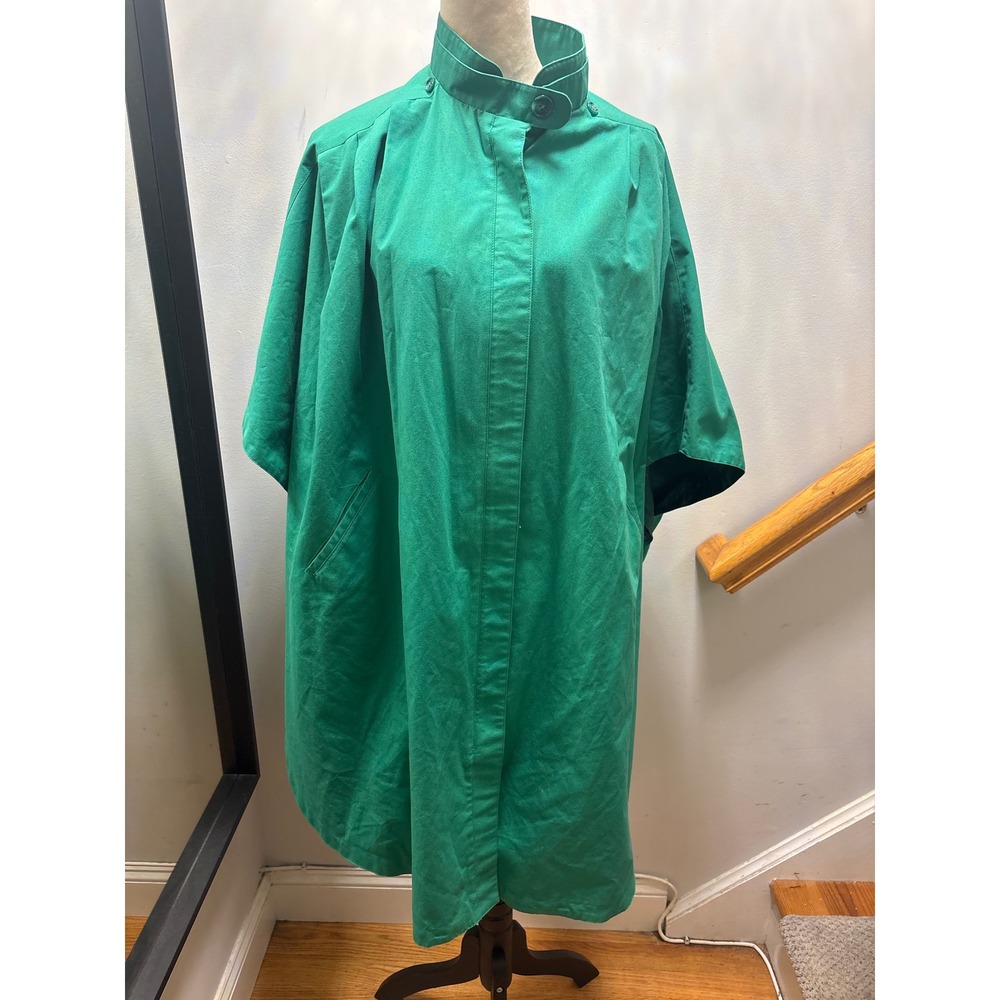 J. Gallery Cape Coat Womens OS Green Vintage Funnel Neck Pockets 2922